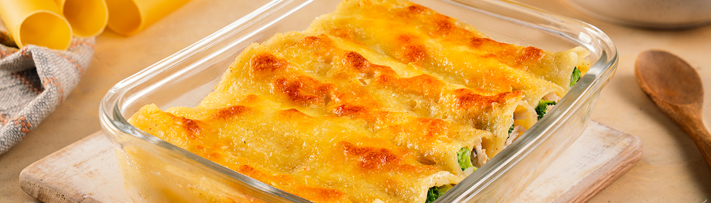 Receta Canelones de pollo y brócoli sin lactosa